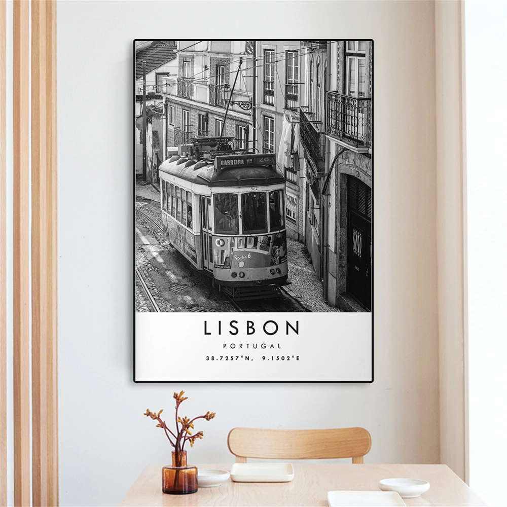 Vintage مدينة لشبونة السفر طباعة لشبونة ملصق جدار الفن الحد الأدنى التصوير صورة لشبونة البرتغال قماش اللوحة ديكور