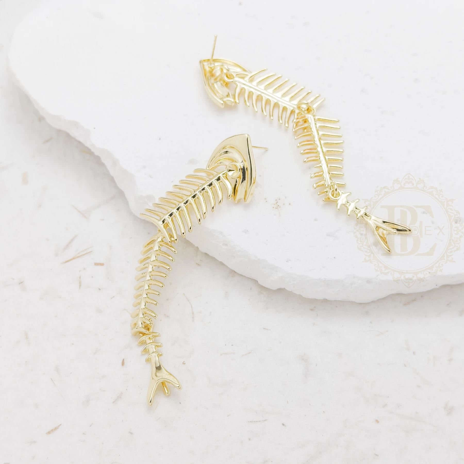 DIY Supply-2 Pieces (One Pair) Solid Brass Earring Post with Sterling Silver Pin - Fishbone 91x16mm (4916C-F)