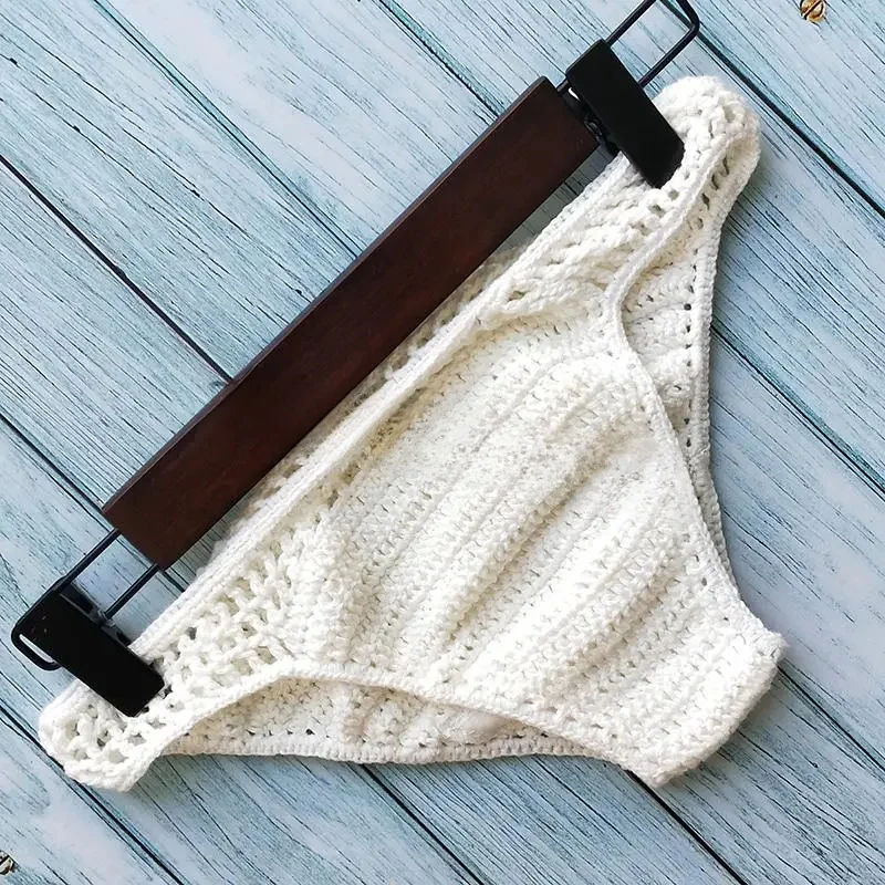 Kobiety seksowny szydełkowy dół od bikini Boho stringi stroje kąpielowe ręcznie robiony strój kąpielowy spodenki dziewiarskie — zdjęcie 2