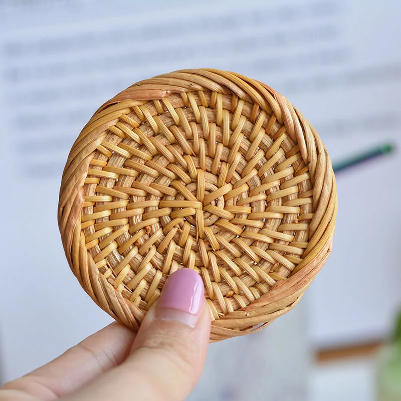 

Autumn rattan Kitchen accessories woven storage cup insulation pad round table mat coaster placemats for table