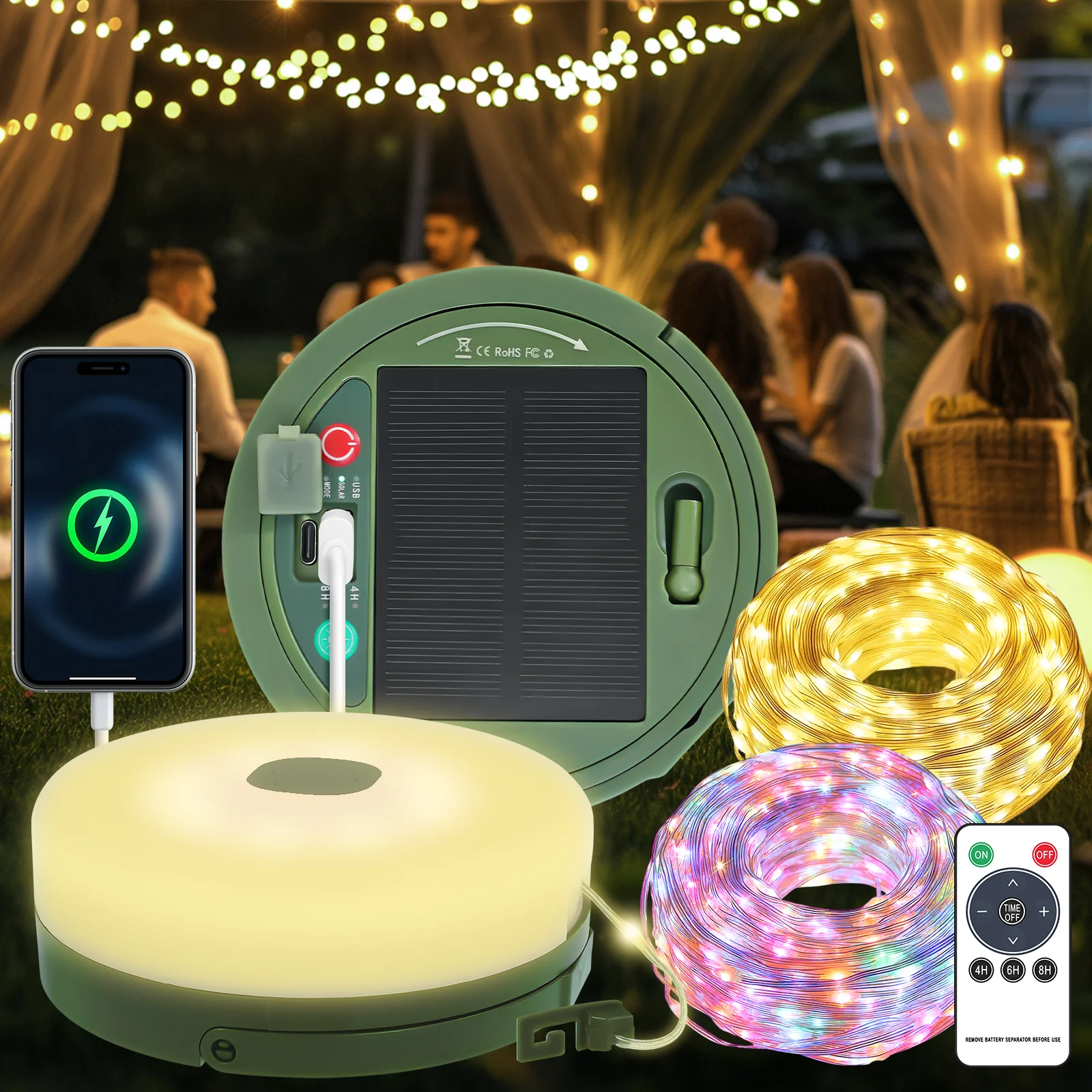 

Солнечные гирлянды для кемпинга, 10 метров, портативная водонепроницаемая походная лампа с 5 режимами освещения, подвесной перезаряжаемый фонарь для палатки