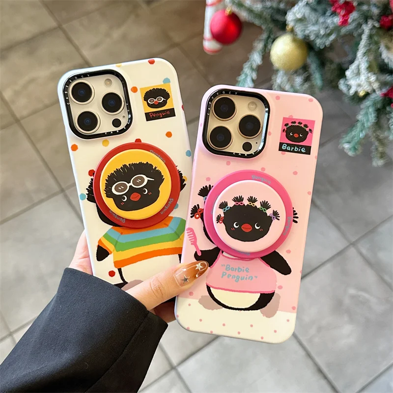 

Fun and funny Penguin MagSafe magnetic ring holder for iPhone 16 Pro Max 12 13 Pro 14 15Pro case Kawaii TPU shockproof cover