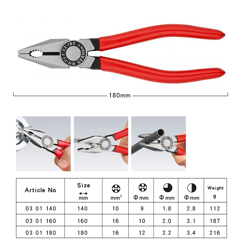 KNIPEX Combination Pliers No.0301 140/160/180/200