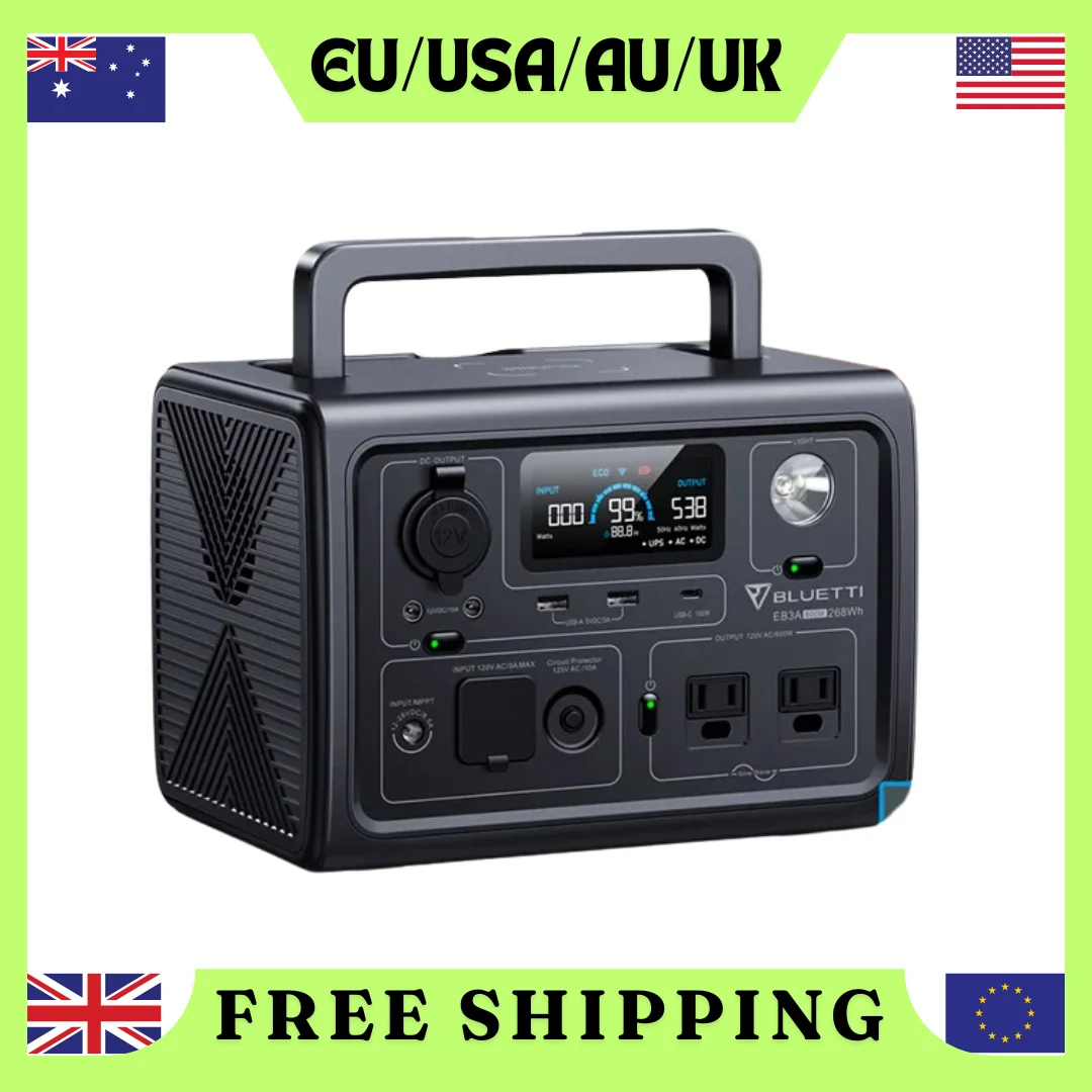 BLUETTI 휴대용 발전소 태양광 발전기, EB3A, 600W, 268Wh LiFePO4 배터리 정전, 캠핑 낚시 RV UPS 보조배터리