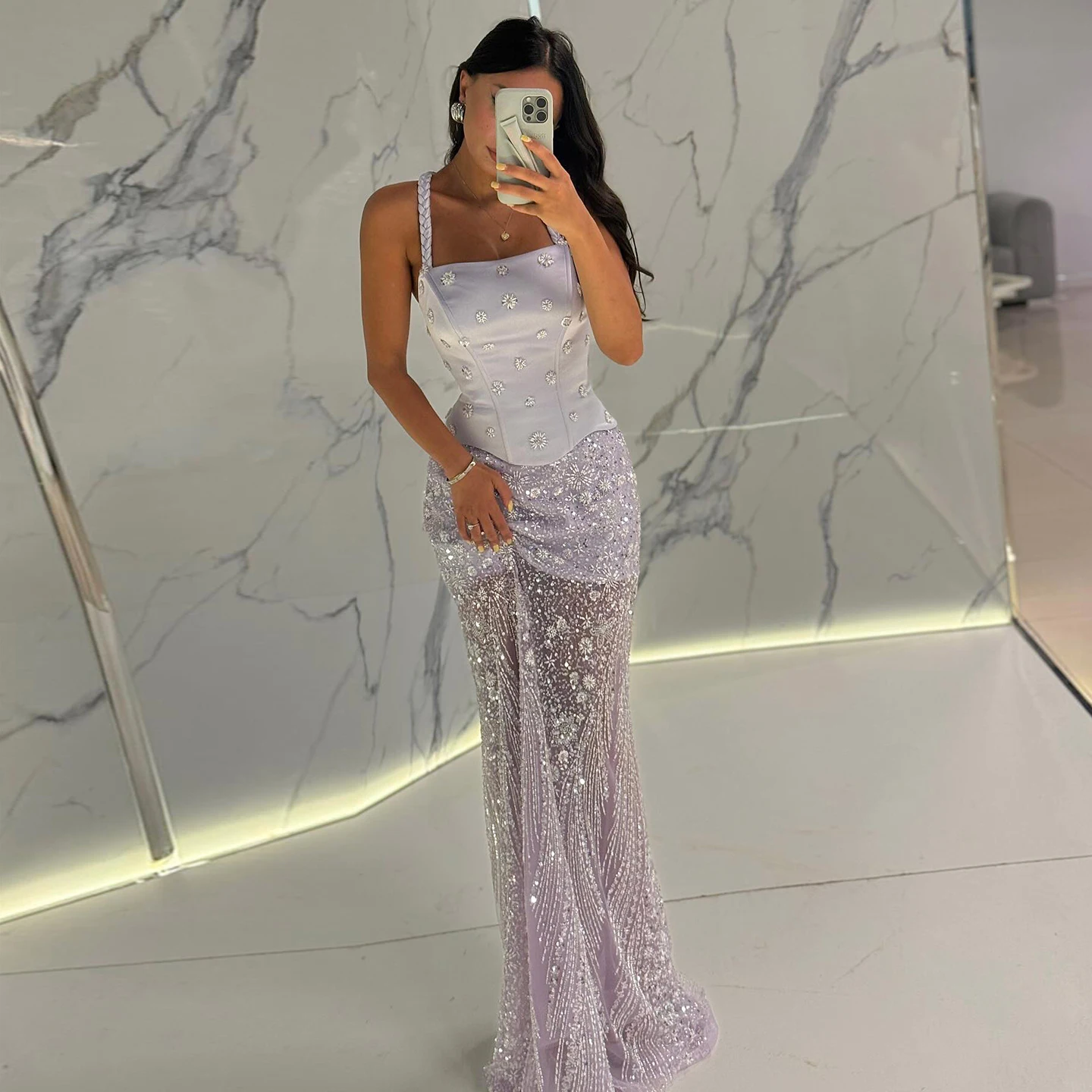 Sharon Said Atemberaubendes mintgrünes zweiteiliges Abendkleid mit Trägern, Salbeigrün-Flieder, Dubai Damen Hochzeitskleid SS697 Maßanfertigung – Detail 6
