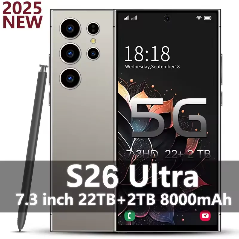 

S26 ultra 7.3HD Global Edition 2025 HOT Original Smart Dual Card 7800mAh Battery Facial Recognition Function