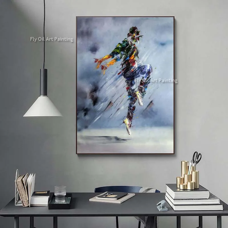 

Dancing Boy Abstract Character Portrait Oil Painting Impression Dancer Blue Canvas Painting For Home Office Decor Unframed