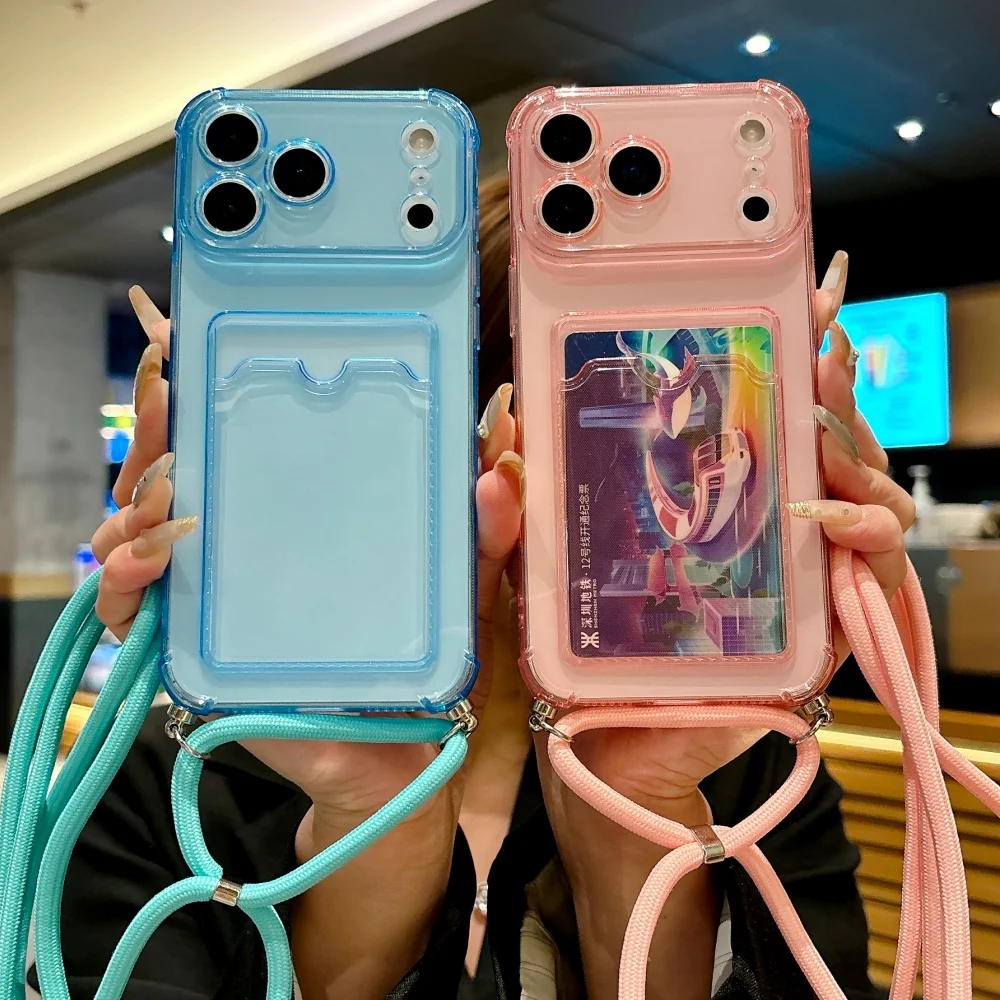 Transparente Schlaufenkartenhalter-Softcase-Hülle mit Lanyard für iPhone 18 17 Air 16 14 15 13 12 11 Pro Max Plus XR, Halskette, weiche Schutzhülle – Detail 2