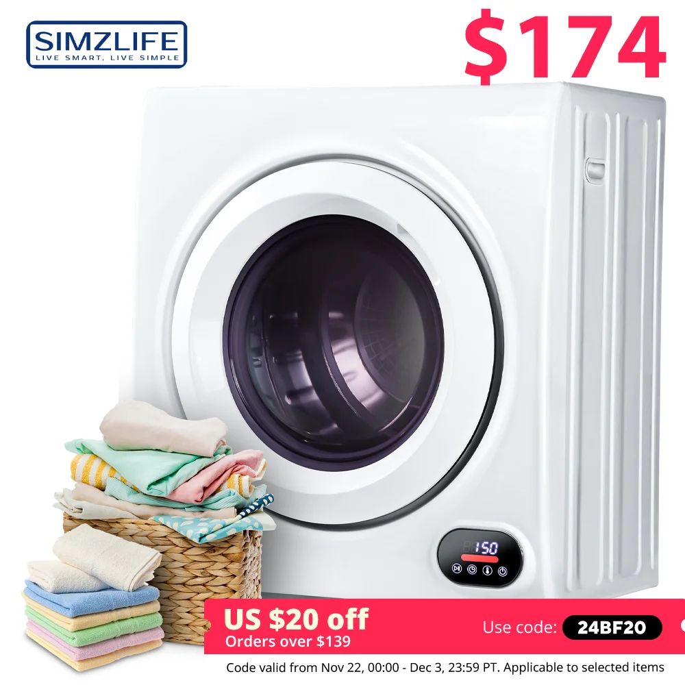 SIMZLIFE Compact Laundry Dryer 2.65 cu ft Clothes Dryers LCD Control Panel Four-Function Portable Dryer For Apartments Home Dorm