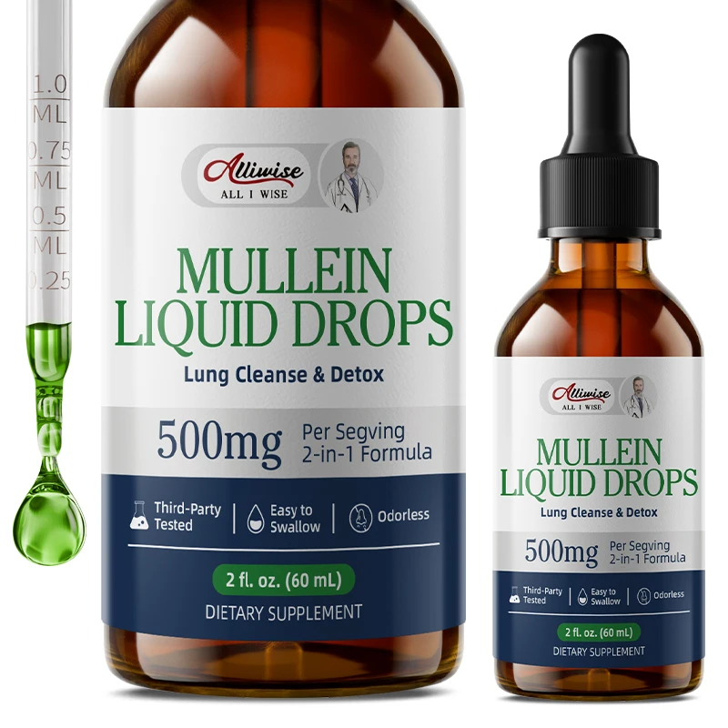 Alliwise Mullein Drops for Lungs Mullein Leaf for Lung Detox & Cleanse, Respiratory Health, Enhances Immunity Breathing Health