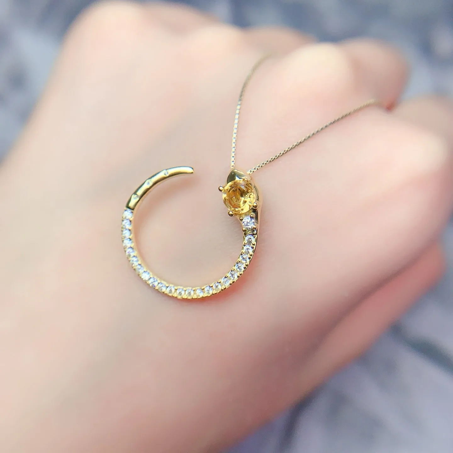 Jewelry Girls' Pure Natural Yellow Crystal Necklace Pendant 925 Pure Silver Plated 18K Gold Only Snake Christmas Gift Girlfriend