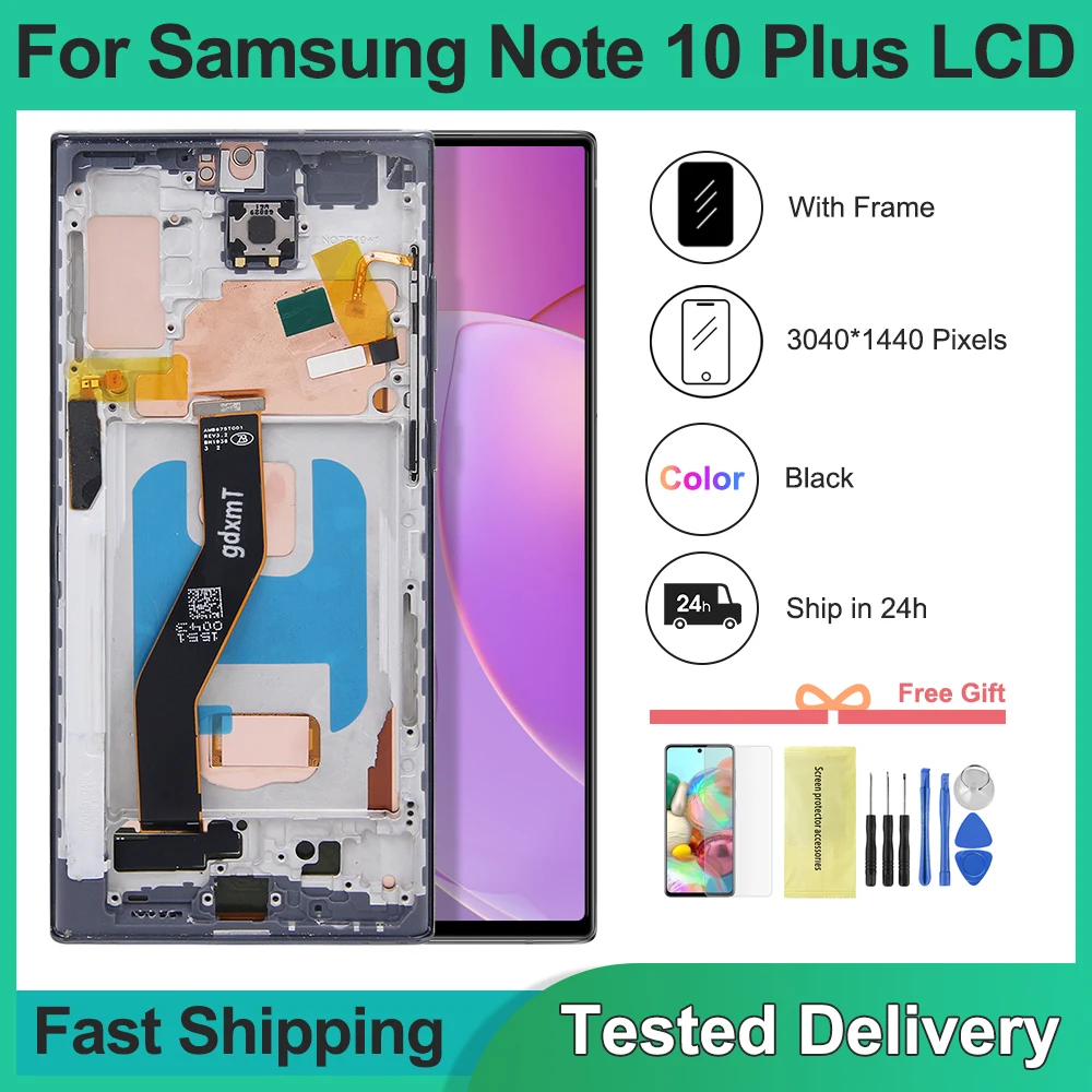 Note10+ Screen Assembly for Samsung Note 10 Plus N975F SM-N9750 Lcd Display Digital Touch Screen With Frame Replacement