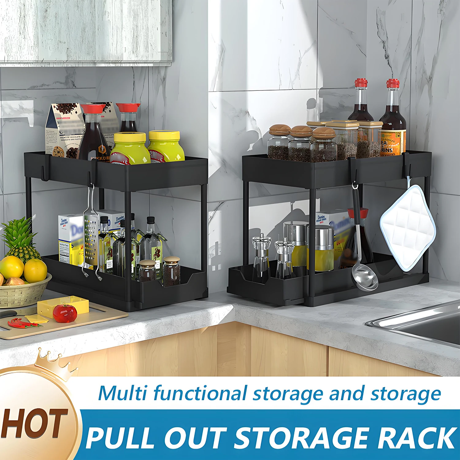 

Kitchen and Bathroom Minimalist Pull-out Storage Rack, Multi-functional Shelving Unit