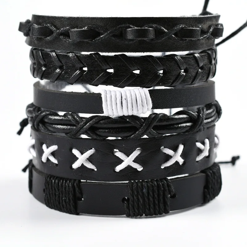 

Men’s Punk Rock Leather Bracelet Set – Multi-Layer Adjustable Wrap with Skull