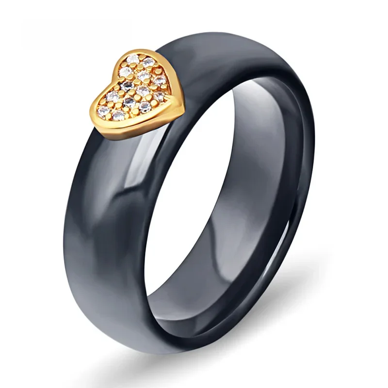 Unikalne pierścienie ceramiczne czarno-białe ceramiczne Love Heart Cubic cyrkon pierścień ze stali nierdzewnej European Party Jewelry — zdjęcie 2