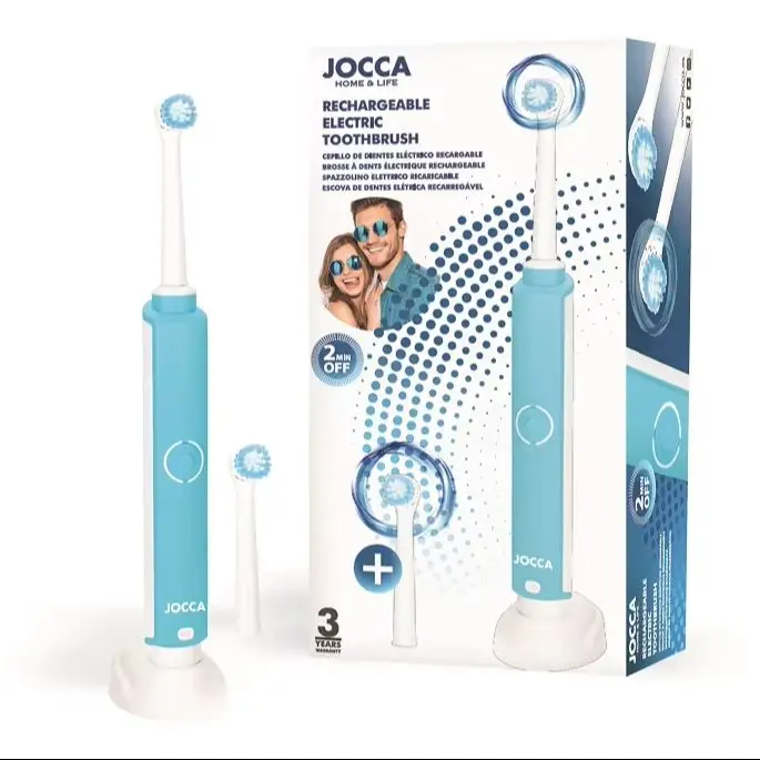 JOCCA electric toothbrush: Wireless, its battery lasts more than 15 days, inductive charging, 2 minute timer.