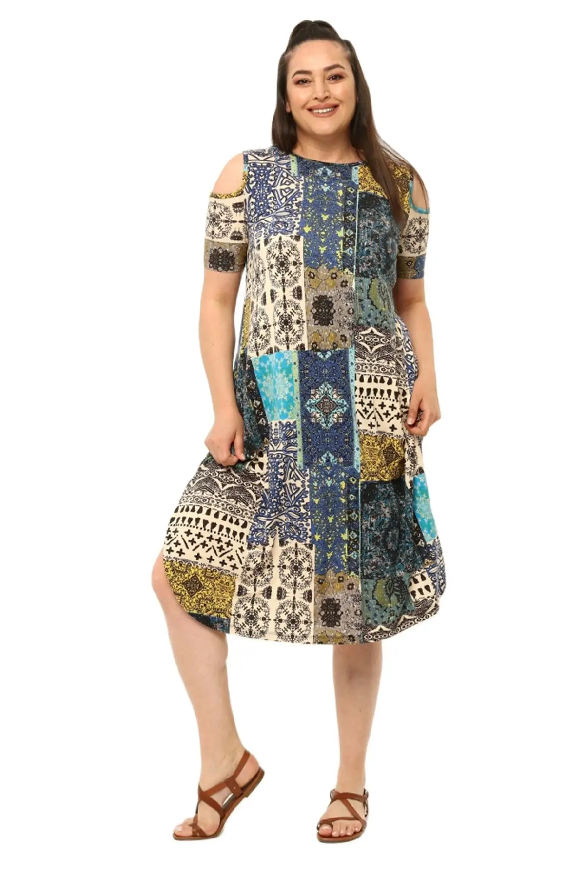 

Women’s Plus Size Dress Off Shoulder Ethnic Print Detail, Designed and Made in Turkey, New Arrival