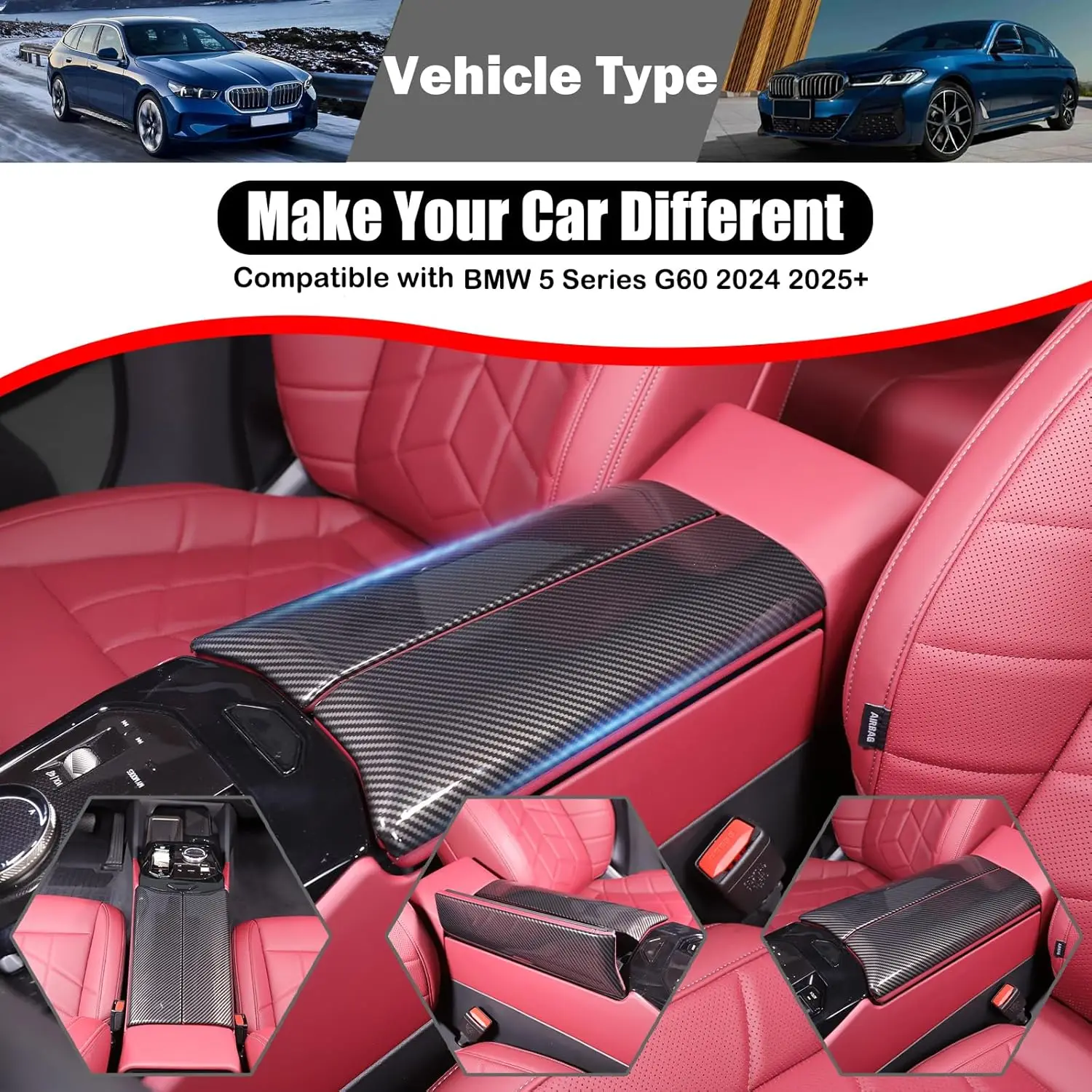 

Car Armrest Box Decorative Cover Center Console Armrest Trim Cover ABS Car Accessories For BMW 5 Series G60 2024 2025 2026