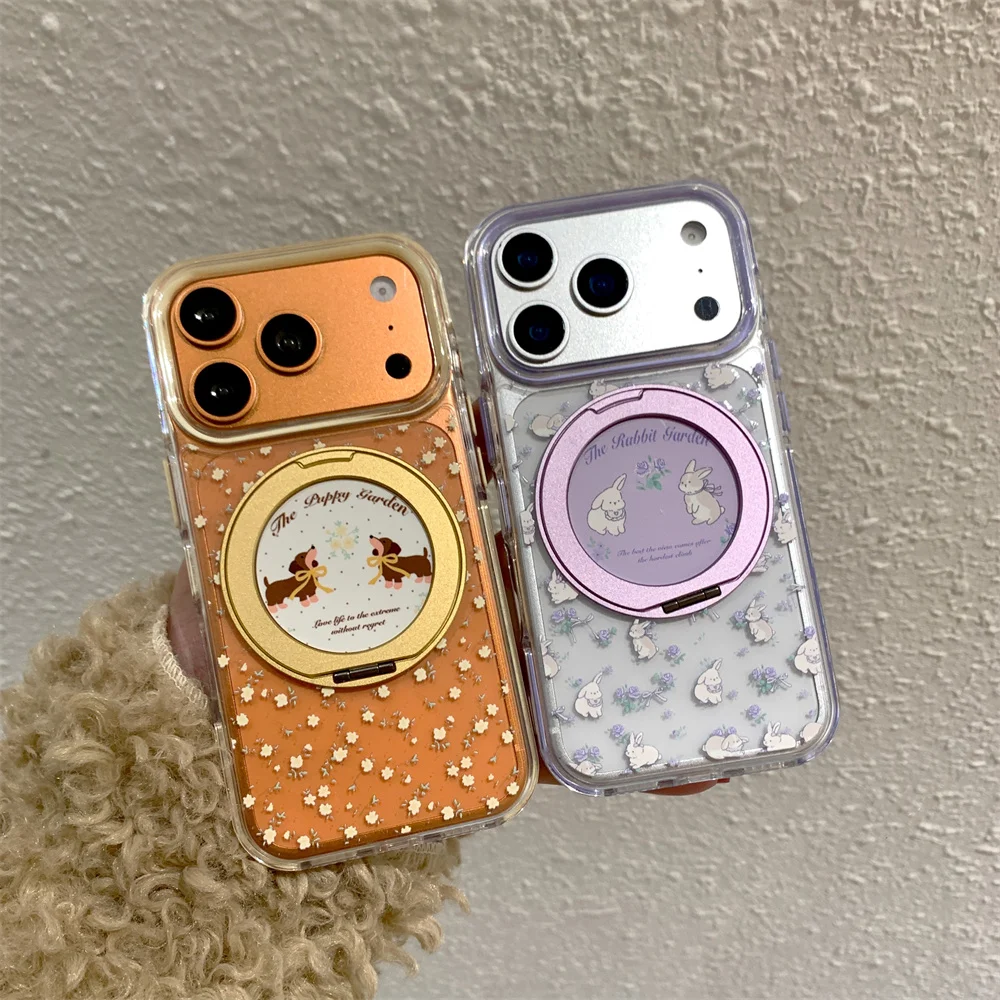 

New Cute Fro Magnetic Case Dog Rabbit Stand Suitable for iPhone 17 Pro Max 15/16 13/14 ProMax Anti Drop Protective Cover