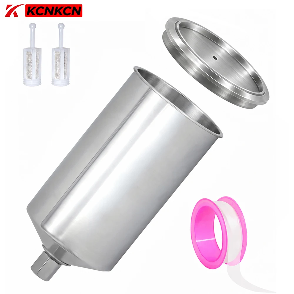 HVLP LVLP Spray Gun Aluminum Paint Cup 1000ml M16x1.5 Thread Metal Lid 2 Filters PTFE Tape Automotive Refinish Wood Furniture