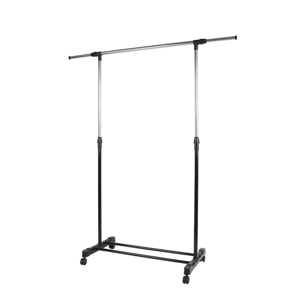 Kleiderständer mit Rollen, 1 verstellbare Stange, 76 cm x 42 cm x 157 cm, Schwarz