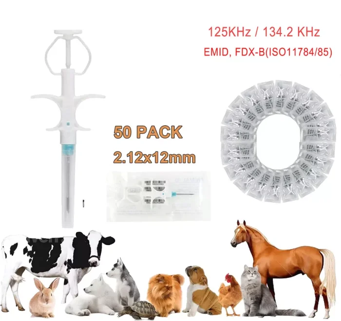 50Pcs 2.12x12mm Mini Microchip RFID Animal Tag Transponder Pet ID Syringe FDX-B