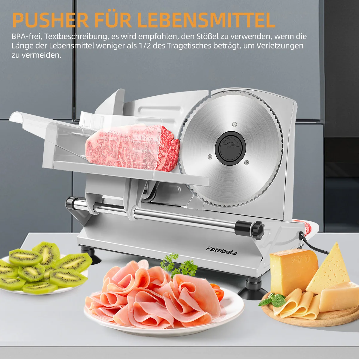 Rebanadora Eléctrica de Carne, Cuchillas de Acero Inoxidable, Grosor Ajustable (0-15 mm), Bloqueo de Seguridad, Fácil de Limpiar, para Carne, Queso, Pan