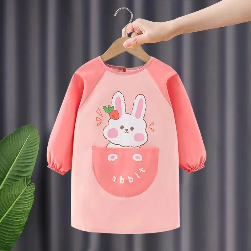 Bavoir imperméable à manches longues avec motif de lapin de dessin animé pour enfant, couverture de peinture artistique pour la maternelle, tablier de repas pour bébé