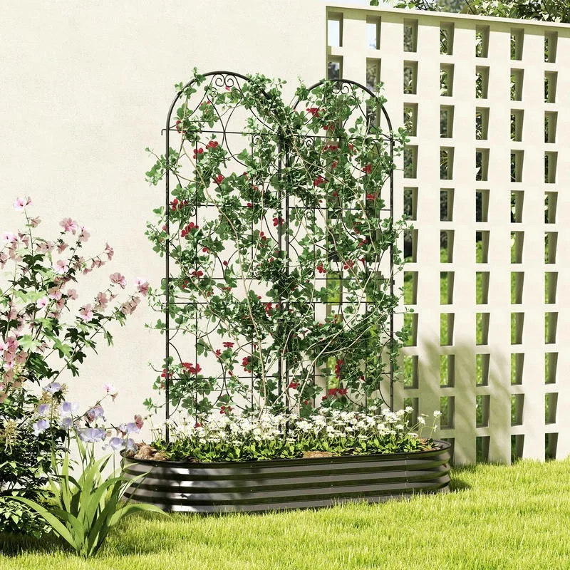 Support pour plantes grimpantes avec motif lot de 2 treillis de jardin pour vigne fleurs légumes métal 50 x 180 cm noir