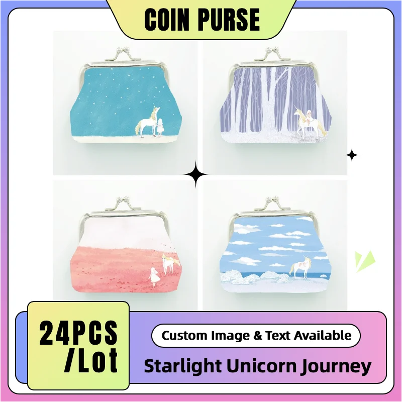 

24PCS/Lot Unicorn Coin Purse, PU Leather Mini Wallet, Starlight Fantasy, Travel Gift, Cute Small Bag, Daily Use, Party Favor