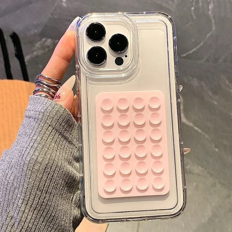 Przezroczyste etui na telefon z przyssawką 3D do iPhone 17 16 Pro Max 16E 15 14 13 12 11 Pro Max 16 15 Plus 17Air, odporne na wstrząsy, miękkie etui — zdjęcie 2