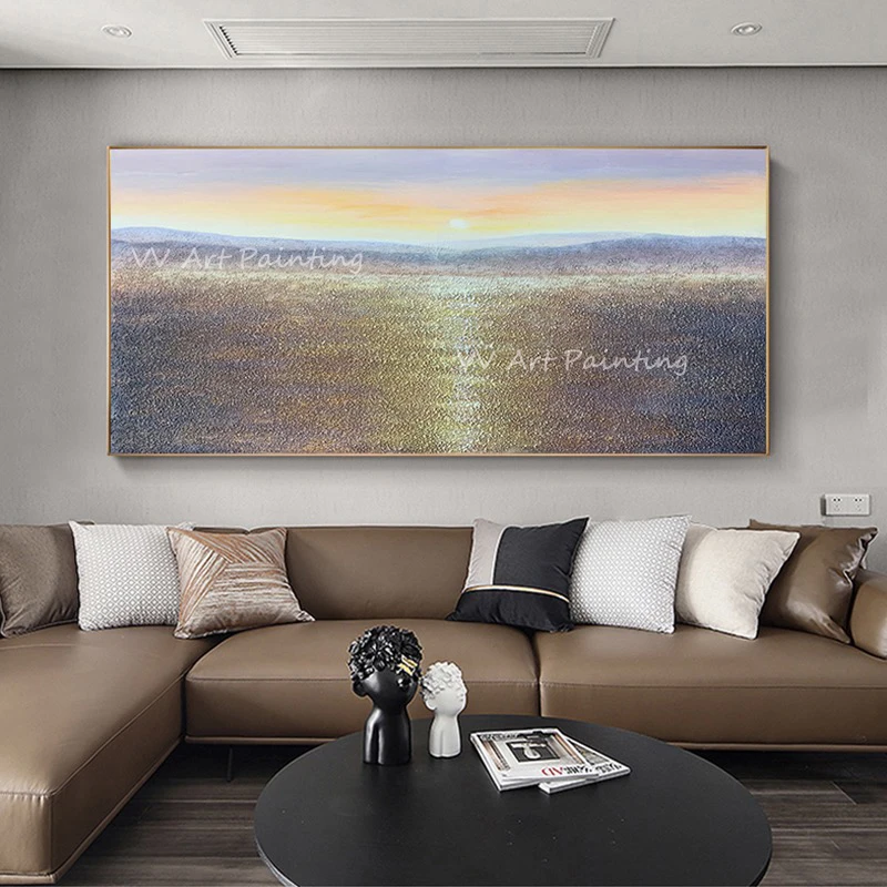 Handmade large size thick ocean seascape landscape modern thick with sunrise oil painting decoration porch aisle for living room