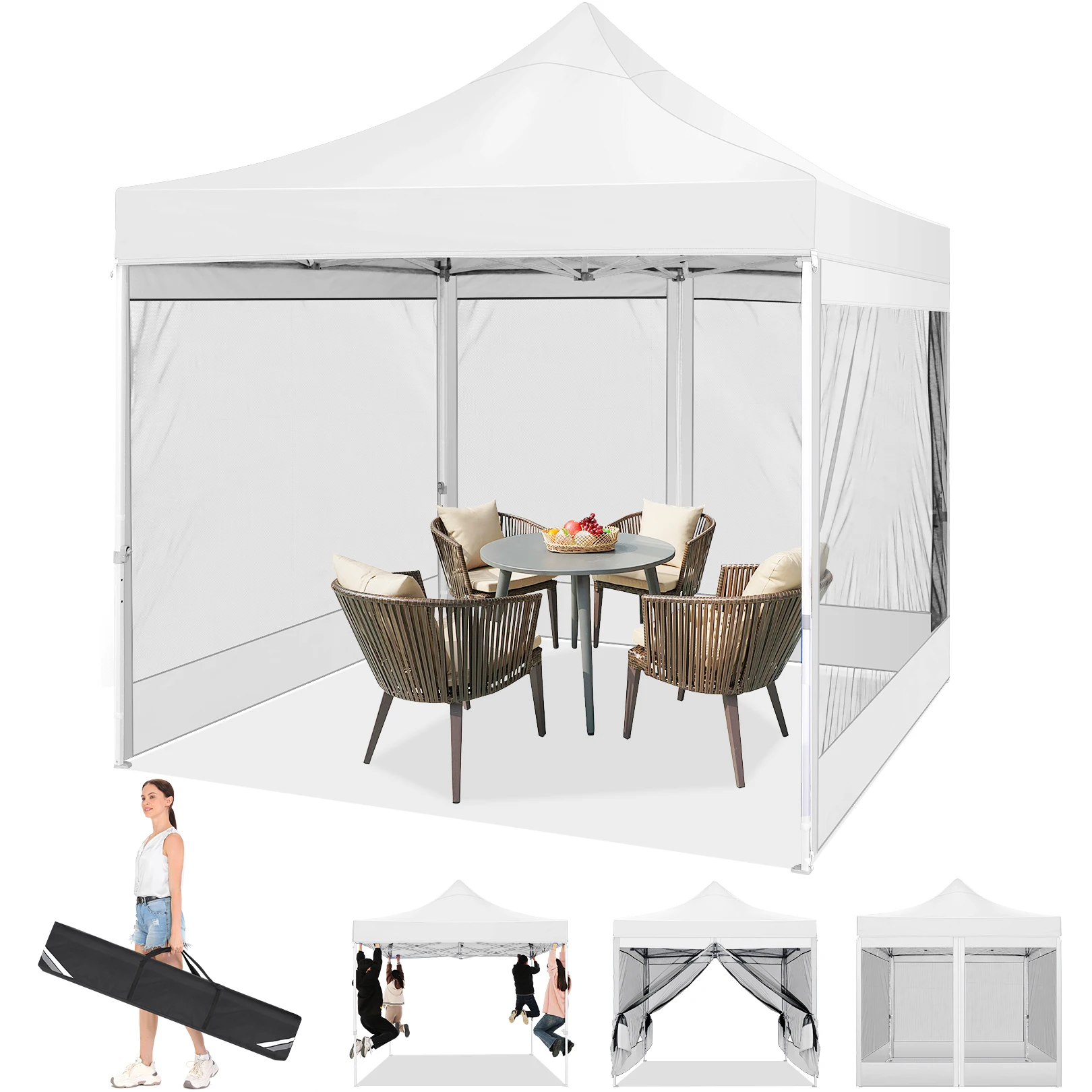 10x10FT Canopy Tent, Heavy Duty Pop up Canopy with Sidewalls, Waterproof Easy Setup Tent with Mosquito Netting, Outdoor Instant Screen Tents for Parties, Wedding, Backyard with Carry Bag