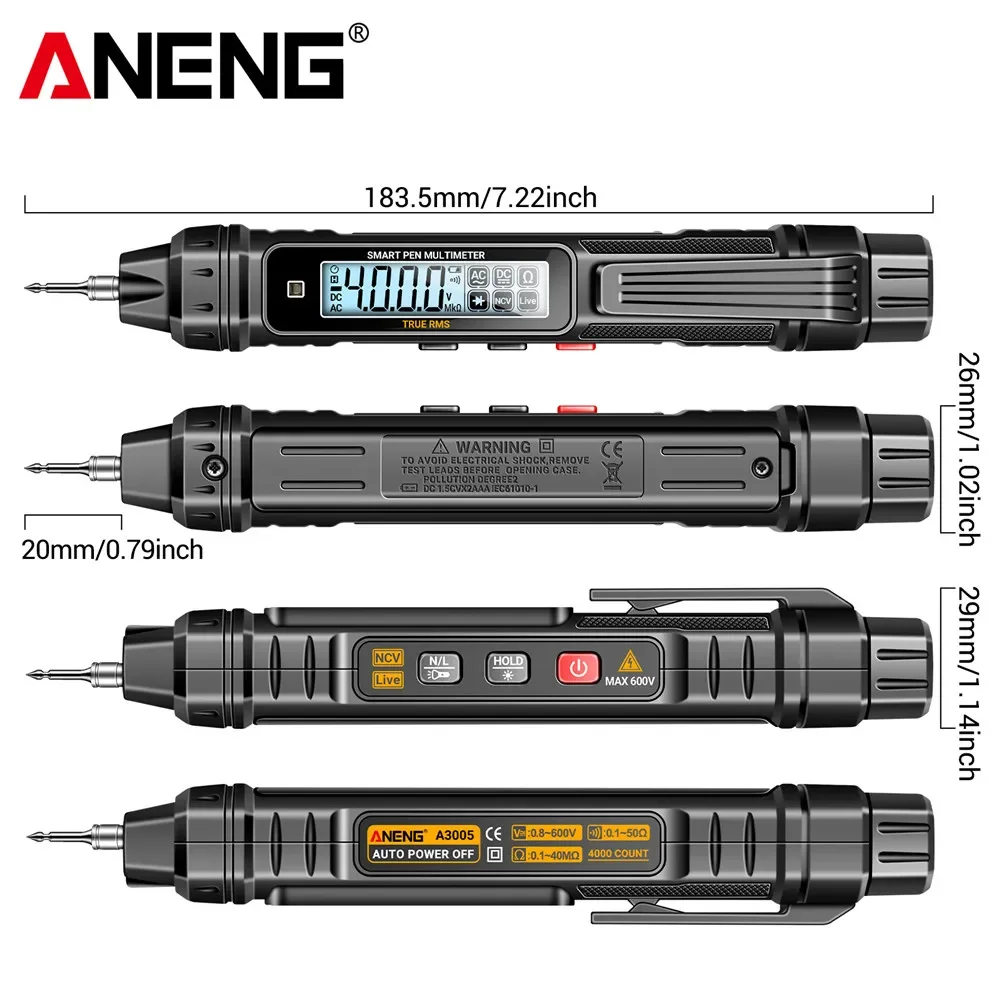 ANENG-multímetro Digital tipo bolígrafo A3005 PRO, medidor profesional sin contacto, voltaje CA/CC automático, Ohm, probador de diodo para herramienta, 4000