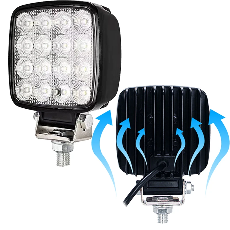 

1PC 4 inch 48W LED Flood Light CAT Excavator Squar Tractor Work Heavy Duty Blub Offroad 12V 24V ATVs UTVs Agricultural vehicles