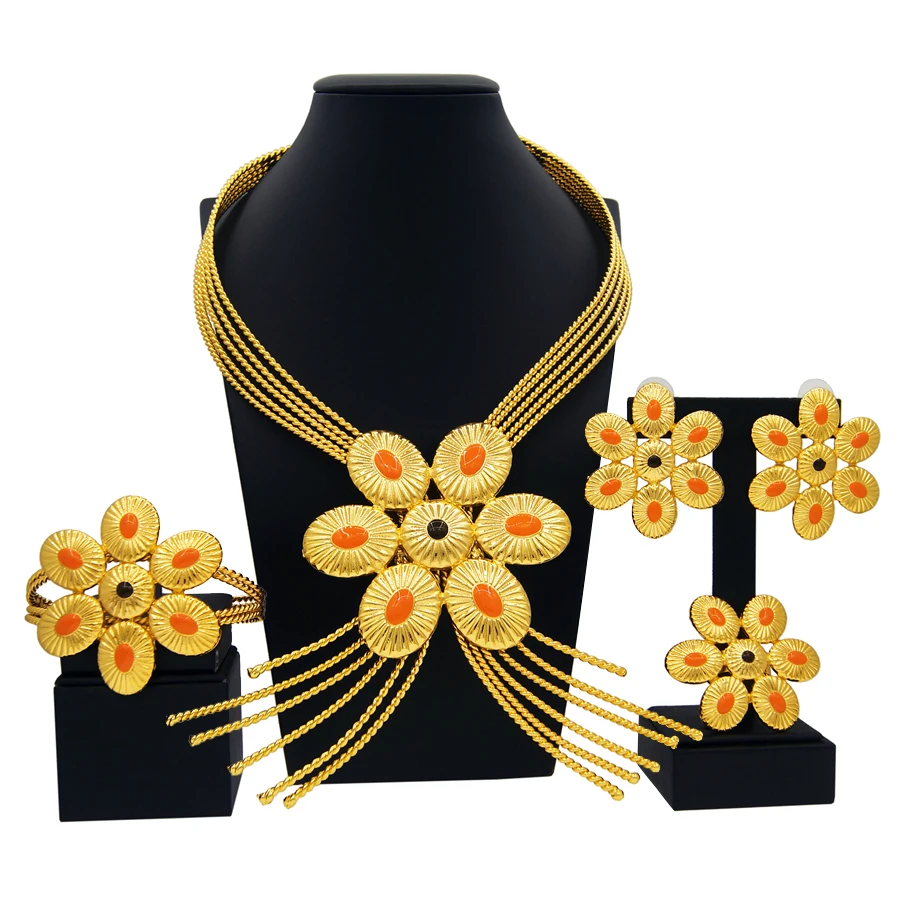 

Earrings Free Shipping African Woman Large Jewelry Set Gold Plated Exaggerated Necklace Luxury Party Ring Accessories Gift Yll