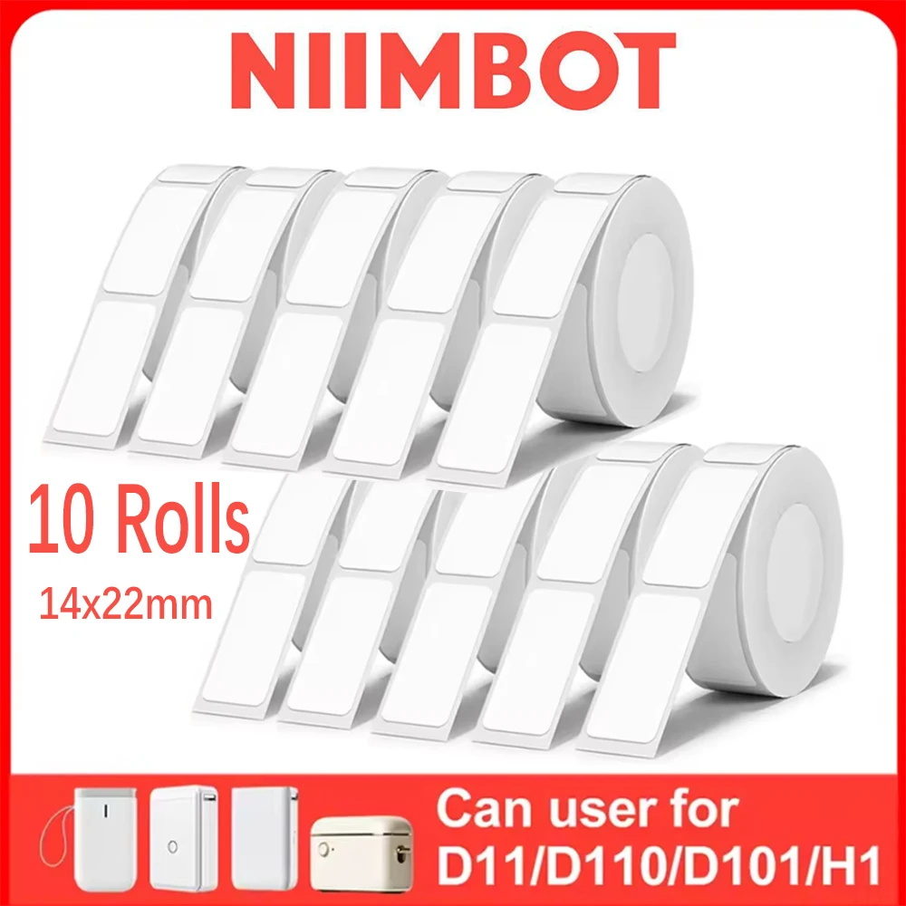 Niimbot D11 D110 D101 Etikettenpapier, 10 Rollen, 14 x 22 mm, wasserfester Thermoaufkleber, kratzfest