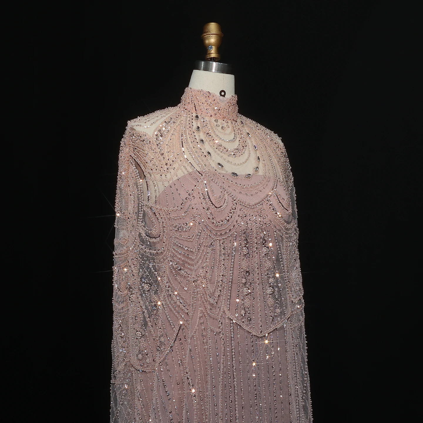 Sharon Said Luxuriöses Perlenbesetztes Dubai Nude Abendkleid für Arabische Frauen Hochzeit Eleganter Kaftan Formelle Partykleider SS780 Maßanfertigung – Detail 23