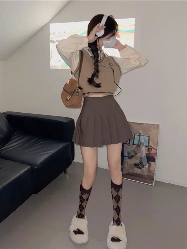 Saia plissada linha A de cintura alta feminina, saia JK, drape short, super quente, fina, nova, primavera e verão, 2024