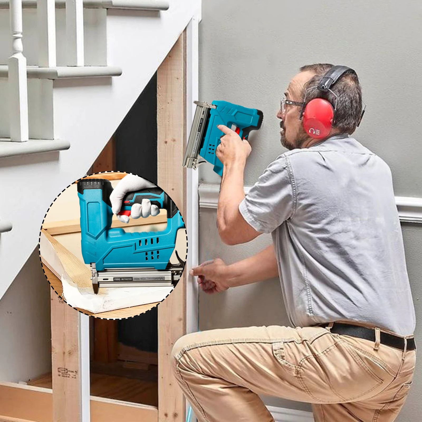 Kabelloser F30 Nagelpistole Elektrischer Möbel- und Tischler-Tacker Heftgerät Holzbearbeitungs-Elektrowerkzeug Heftpistole für Makita 18V Akku – Detail 10