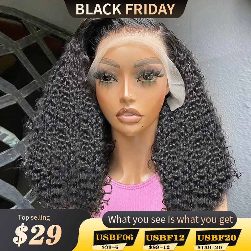 Short Bob Lace Wig 13X4 Transparent Lace Front Wig Deep Water Wave 4x4 Closure Wigs Lace Frontal Human Hair Curly 200% for Women