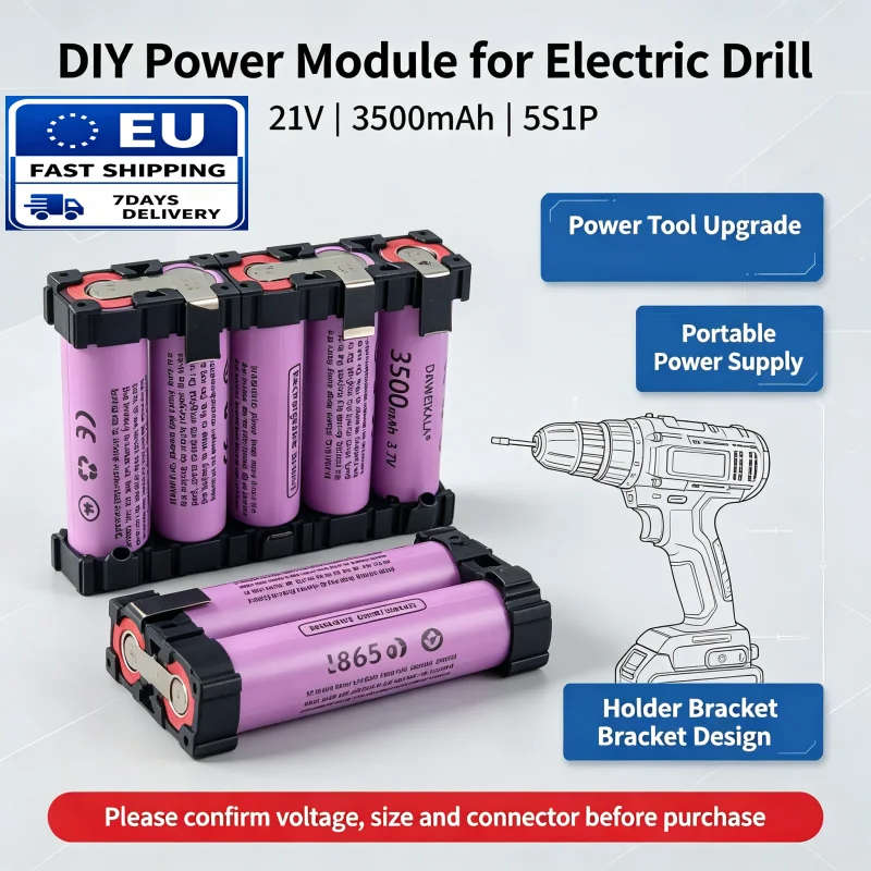 Modulo batteria al litio 21V 3500mAh 5S1P 18650, batteria ricaricabile INR18650-35E con supporto, pacco batteria al litio fai-da-te per trapano elettrico e utensili elettrici