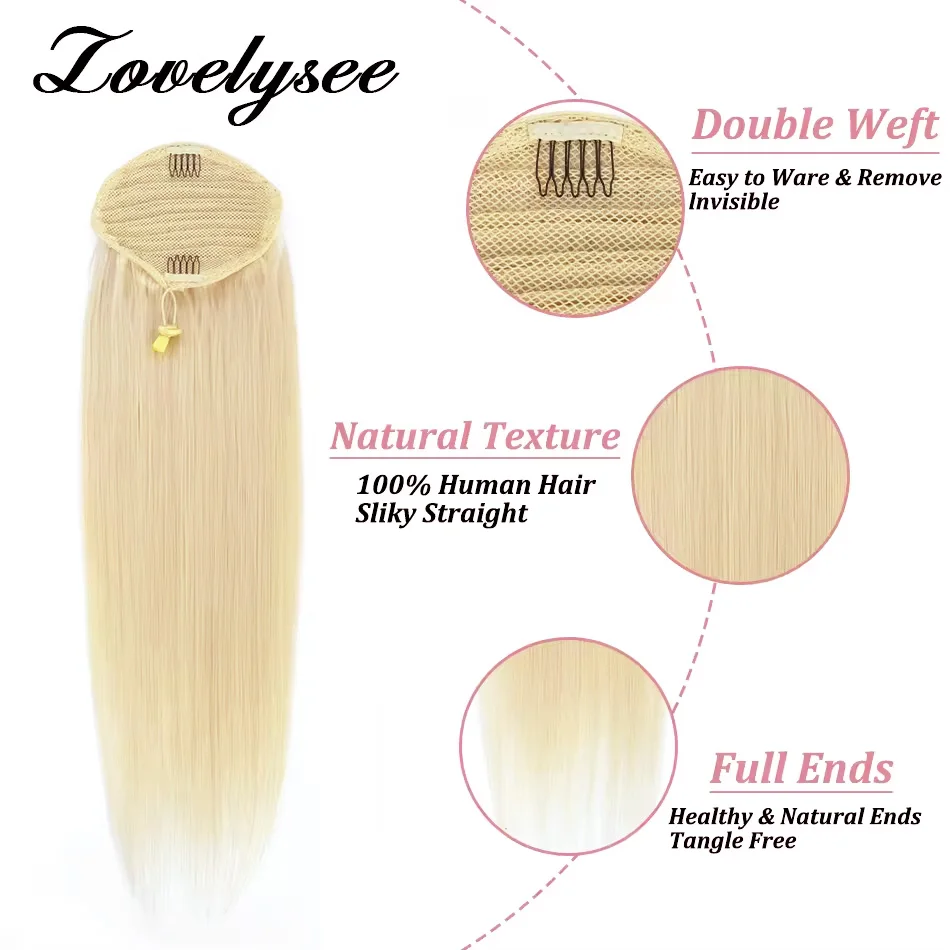 Drawstring Ponytail Human Hair Extensions 120G 160G Straight Remy Human Hair Blonde Ponytail Hair Extensions for Woman Clip Ins