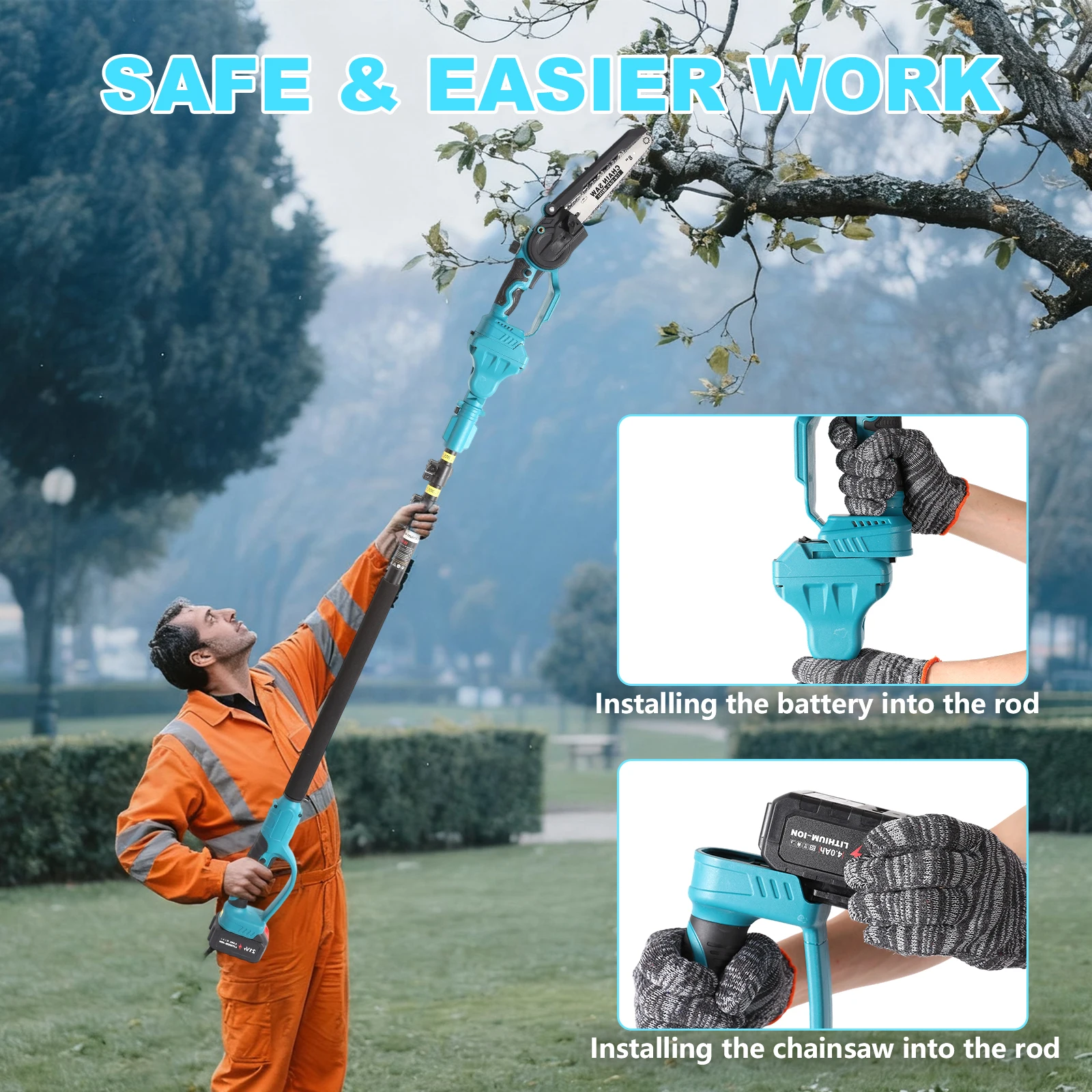 8-Zoll-Elektrokettensäge, Teleskopstange, 2-in-1, hohe Astsäge, Garten, Holzbearbeitung, Baumschnitt, Elektrowerkzeug für Makita-Akku – Detail 10