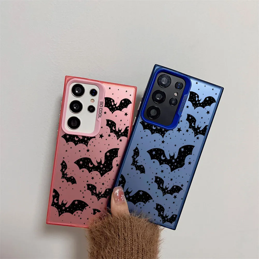 Hot Black Bat Pattern Phone Case For Samsung Galaxy S26 S25 S24 S23 S22 S21 Note 20 Ultra Plus FE 5G Silver IMD Shockproof Cover
