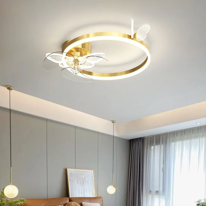 Modern Nordic bedroom ceiling fan lamp 2022 new light luxury simple lamps Intelligent children's room ceiling fan lights