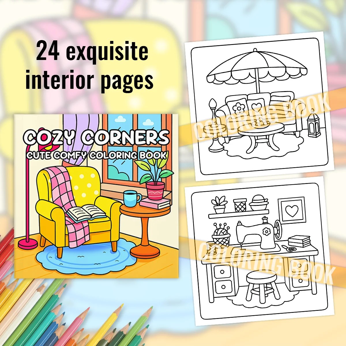 Cozy Corner Cute Comfy Coloring Book for Adults & Teens Featuring Suitable for Beginners Stress-Relieving Painting Drawing Book