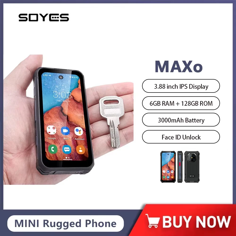 SOYES MAXo 4G MINI Rugged Smartphone Android 12 6GB RAM+128GB ROM Mobile Phone 3.88 Inch Small Cellphone 3000mAh Flashlight PTT