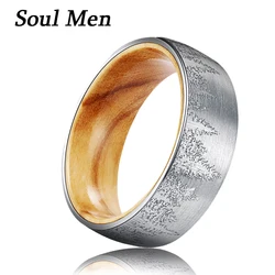 8mm Wedding Bands Tungsten Carbide Black Rings For Women Men Punk Anniversary Lovers' Punk Luxury Jewelry Inlay Wooden Engrave