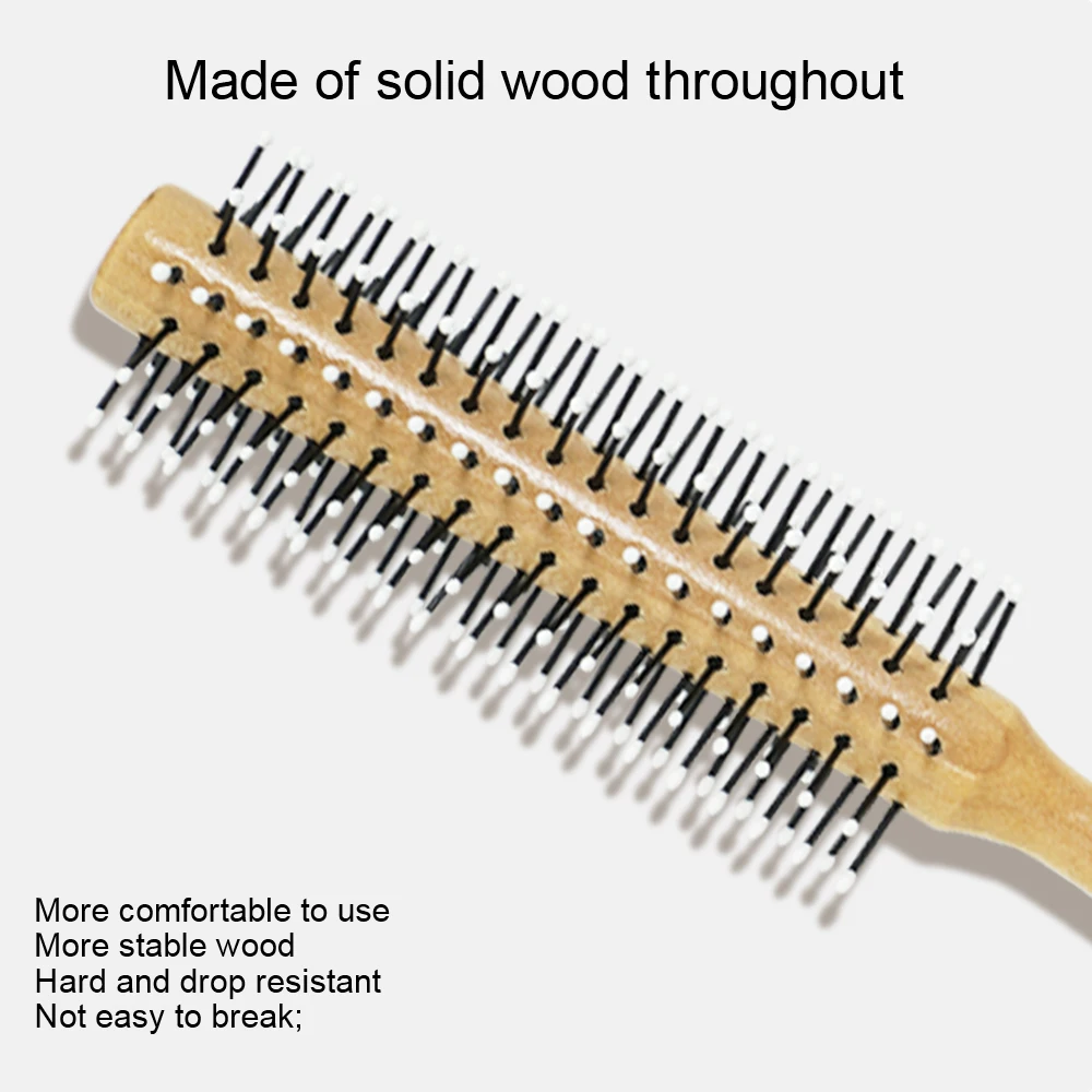 Hair Round Comb Natural Wood Handle Round Barrel Hair Comb Anti Static Brush Professional Barber Salon Hairdressing Hair Brush